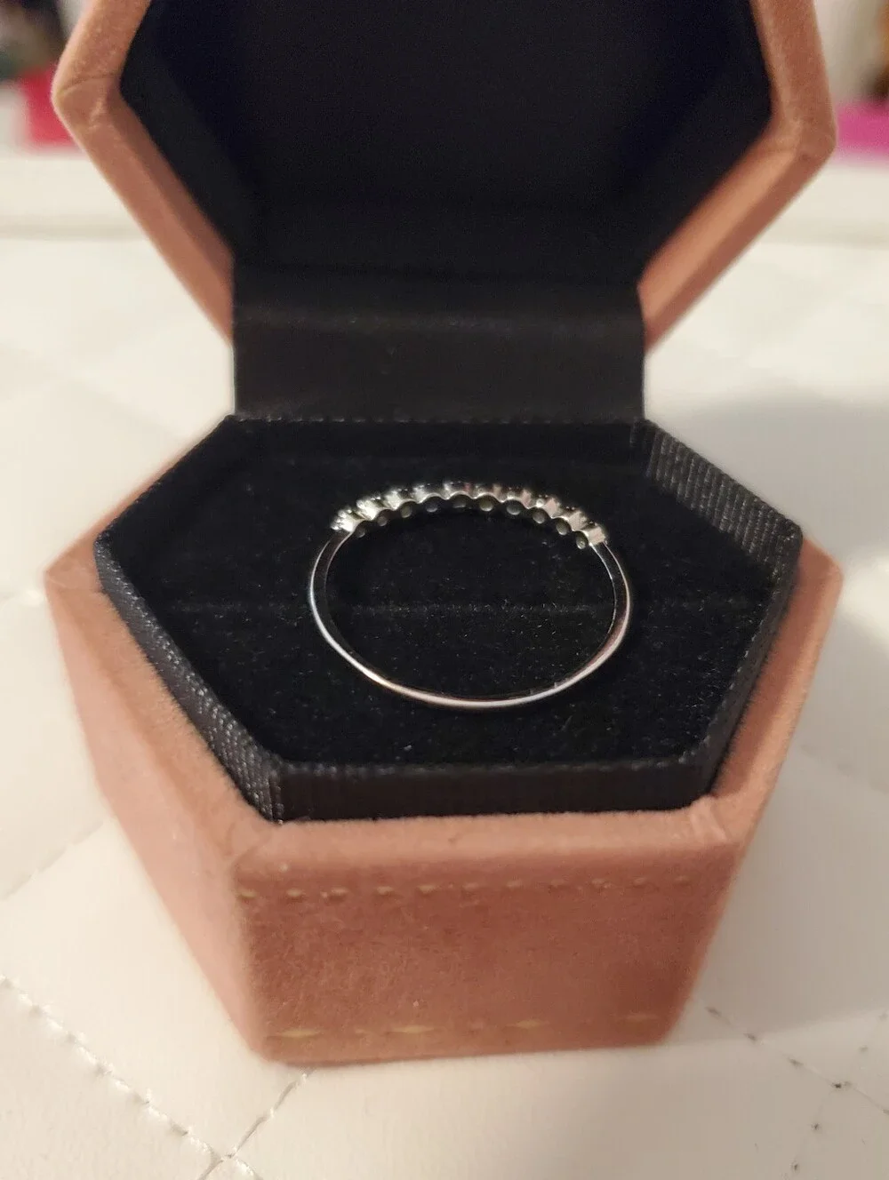 Delicate Silver Tone Band With Multicolor Stones